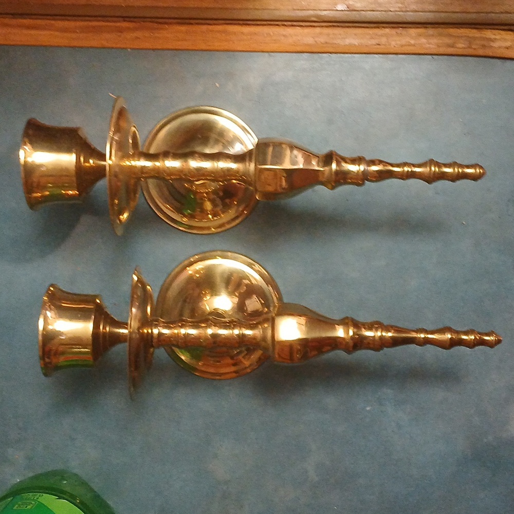 Vintage Solid Brass Wall Sconce Candlestick Holder Pair For 7/8" Taper Candles